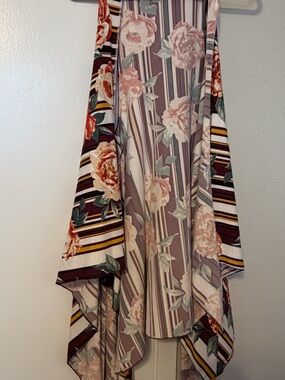 Floral Striped Pink Draped Kimono